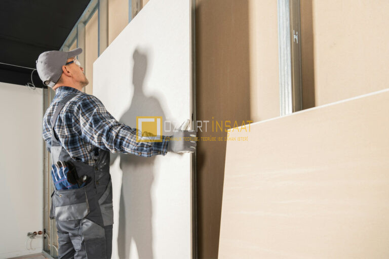 Drywall Walls Building by a Contractor Worker