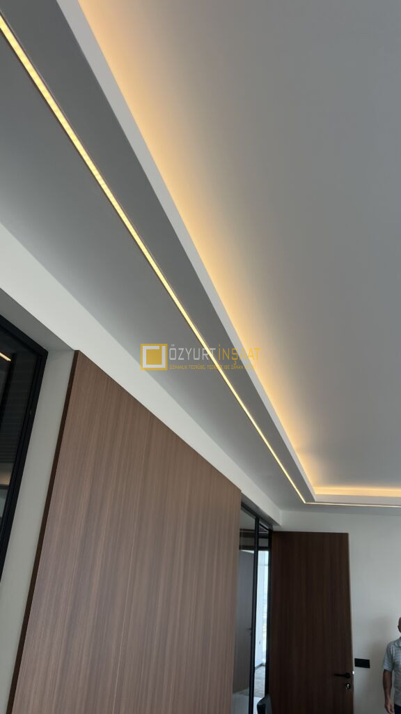 ankara anahtar teslim ofis tadilatı dekorasyonu alçıpan tavan ve ışık bandı